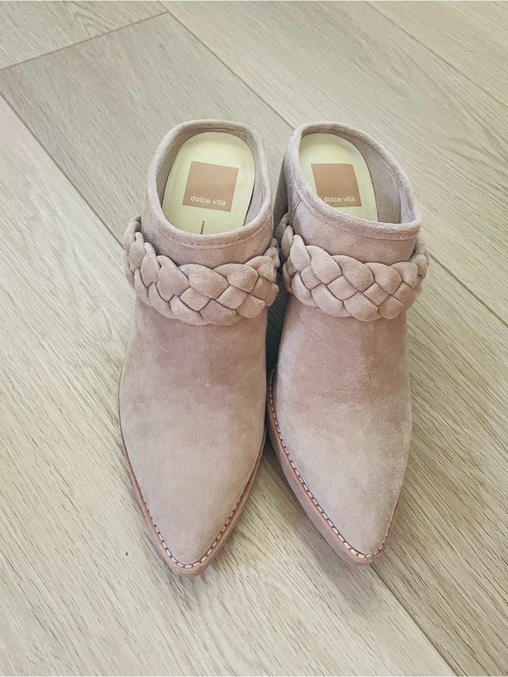 Dolce Vita Taupe Serla heeled mules, Size 6 1/2
